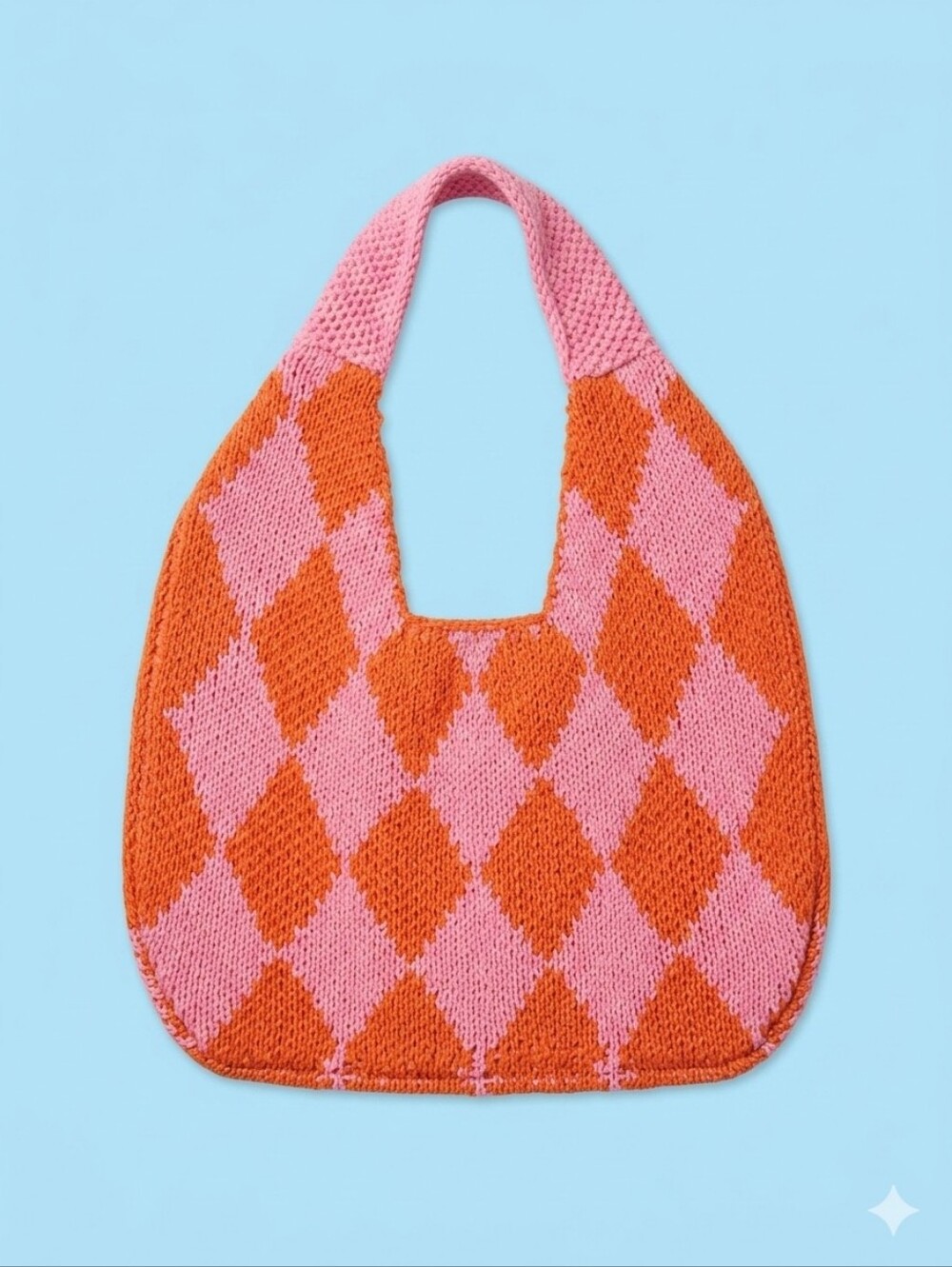 Kopari Pink & Orange Checked Knit Mini Tote ☀️ Retro Y2K Summer Shoulder Bag Gol